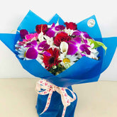 Tropical Paradise Orchid Bouquet - Purple Orchids & White Flowers Mix